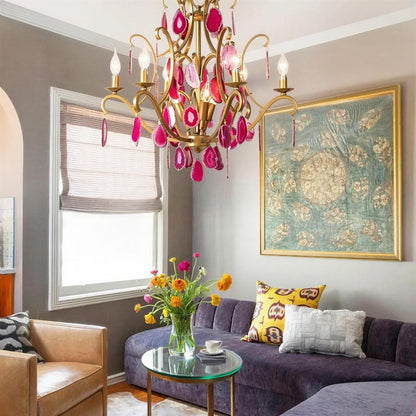 Lampadario moderno in cristallo con design in agata