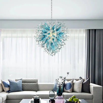 Lampadario moderno in vetro blu acqua