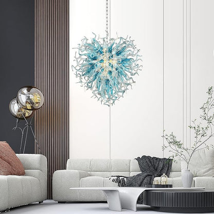 Lampadario moderno in vetro blu acqua