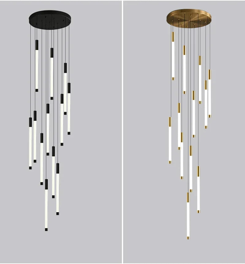 Lampadario moderno lungo per scala Atia nero/oro/argento