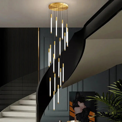 Lampadario moderno lungo per scala Atia nero/oro/argento