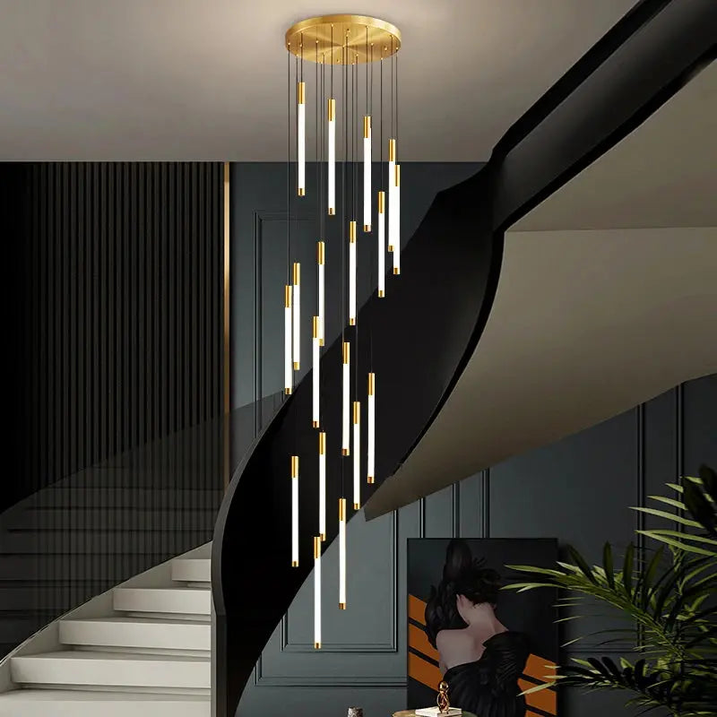 Lampadario moderno lungo per scala Atia nero/oro/argento