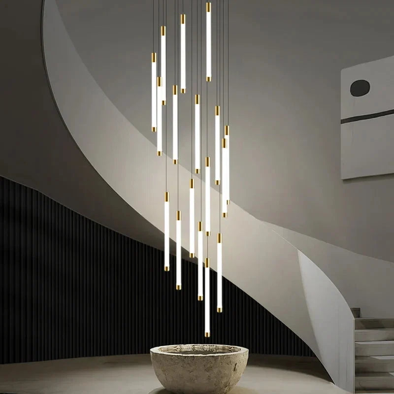 Lampadario moderno lungo per scala Atia nero/oro/argento
