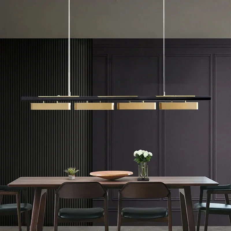 Lampadario rettangolare contemporaneo Torin in nero e oro
