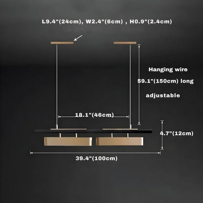Lampadario rettangolare contemporaneo Torin in nero e oro