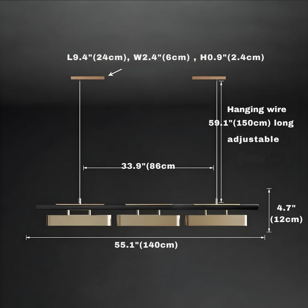 Lampadario rettangolare contemporaneo Torin in nero e oro