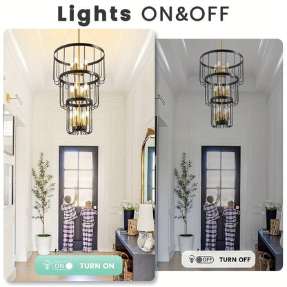 Lampadario rustico farmhouse a 12 luci per scala