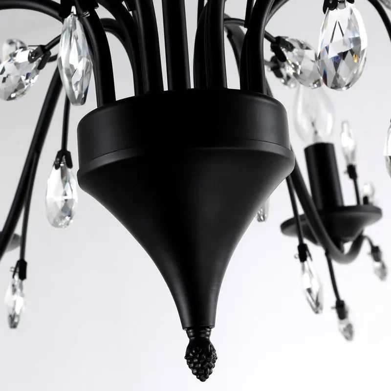 Lampadario rustico in ferro battuto a 12 luci con cristalli, nero o oro