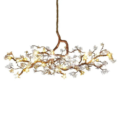 Lampadario scultoreo a rami Asut in rame con fiori in vetro