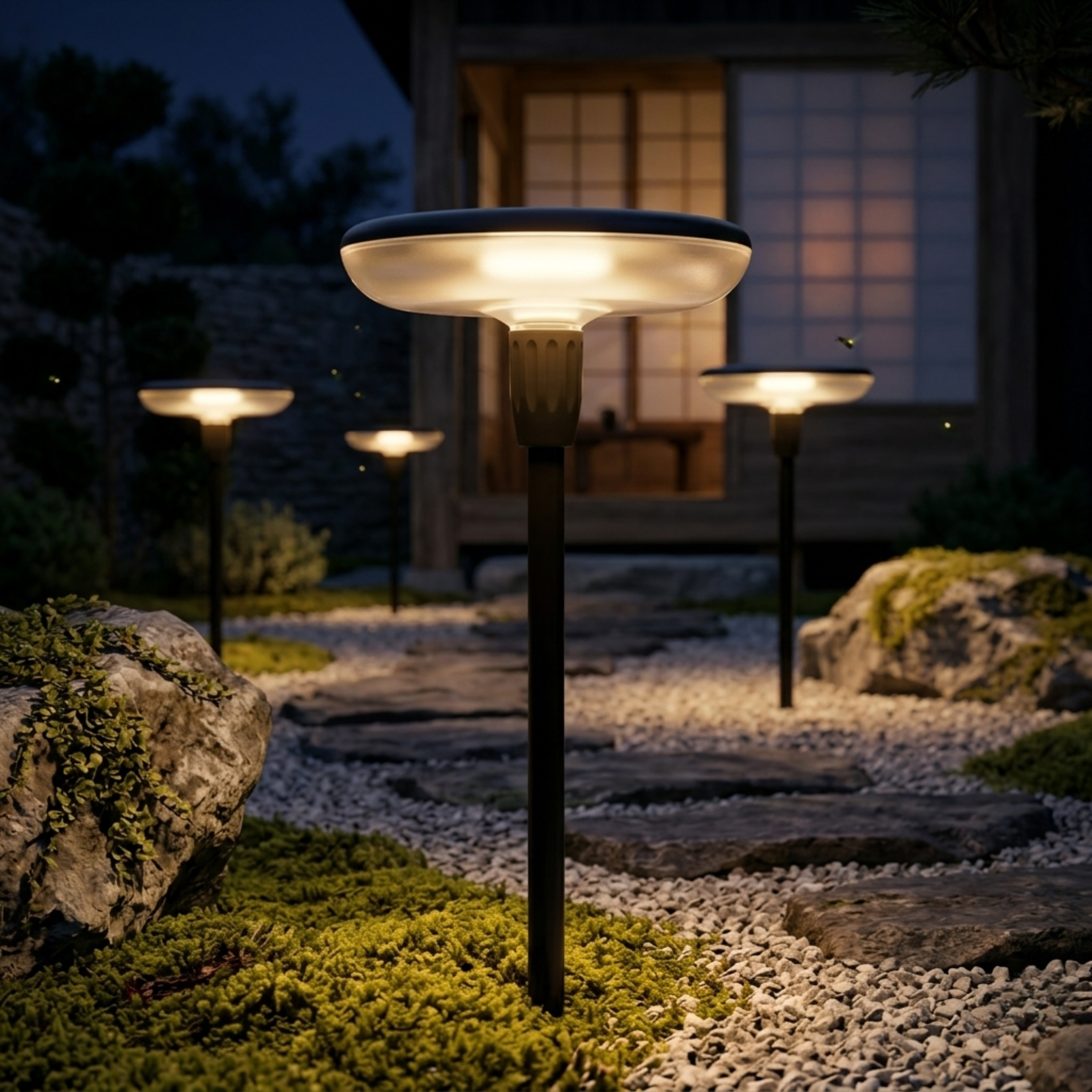 Lampade solari da giardino set da 6 a fungo nere con picchetto per vialetti