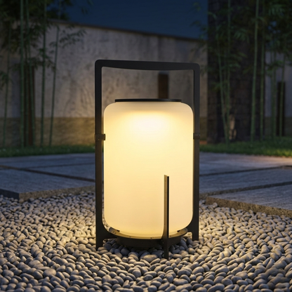 Lanterna da giardino solare a LED nera autoportante per patio ed esterni