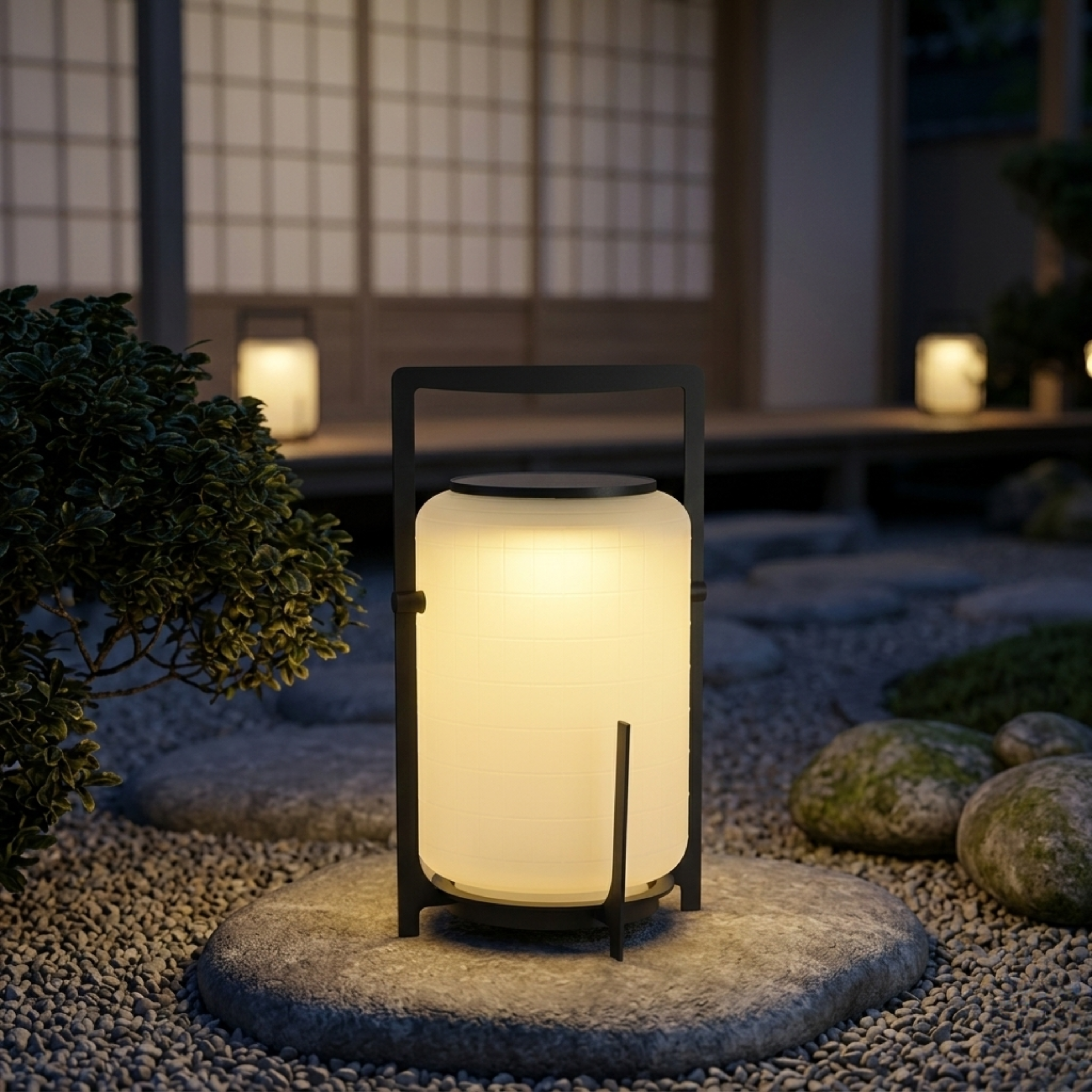 Lanterna da giardino solare a LED nera autoportante per patio ed esterni