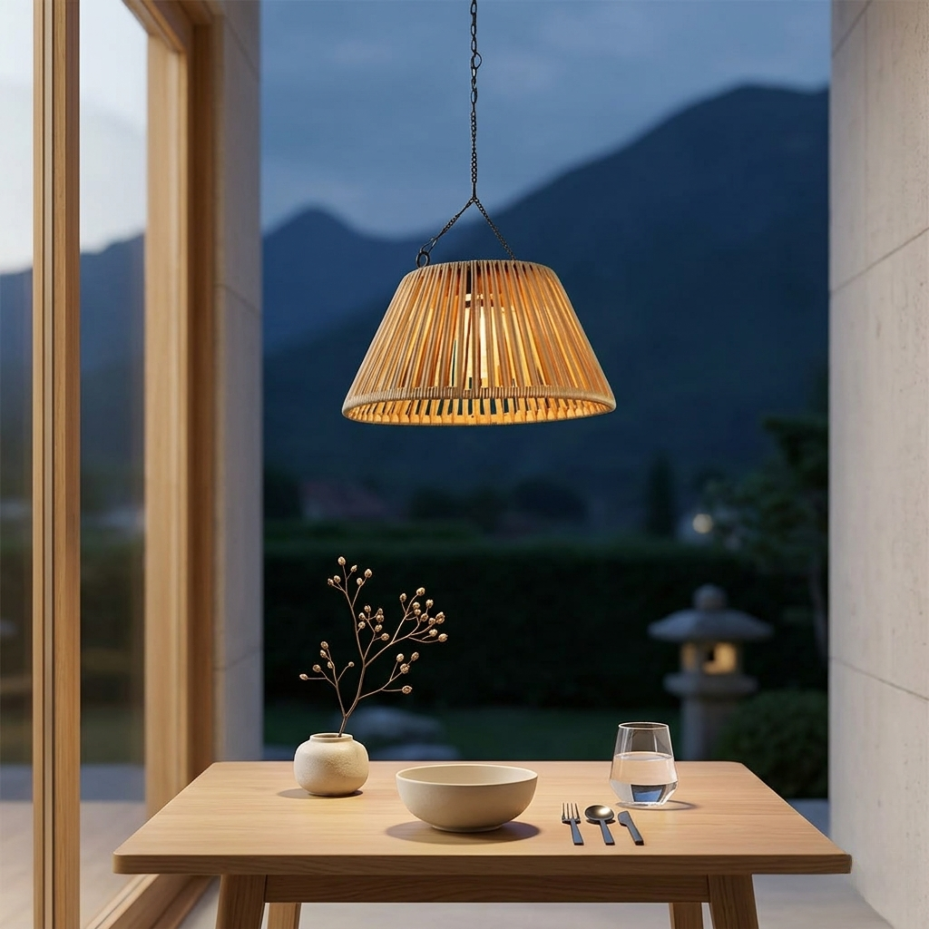 Lanterna solare effetto rattan ricaricabile USB, lampada da giardino sospesa per esterni
