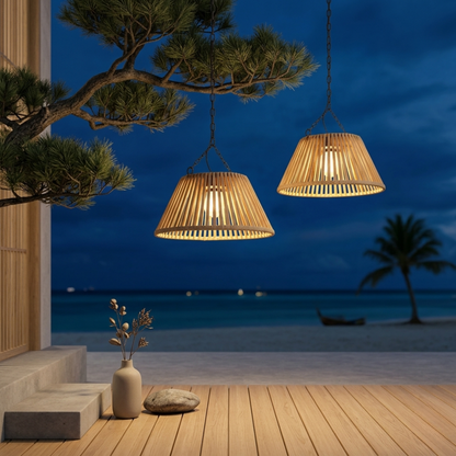Lanterna solare effetto rattan ricaricabile USB, lampada da giardino sospesa per esterni