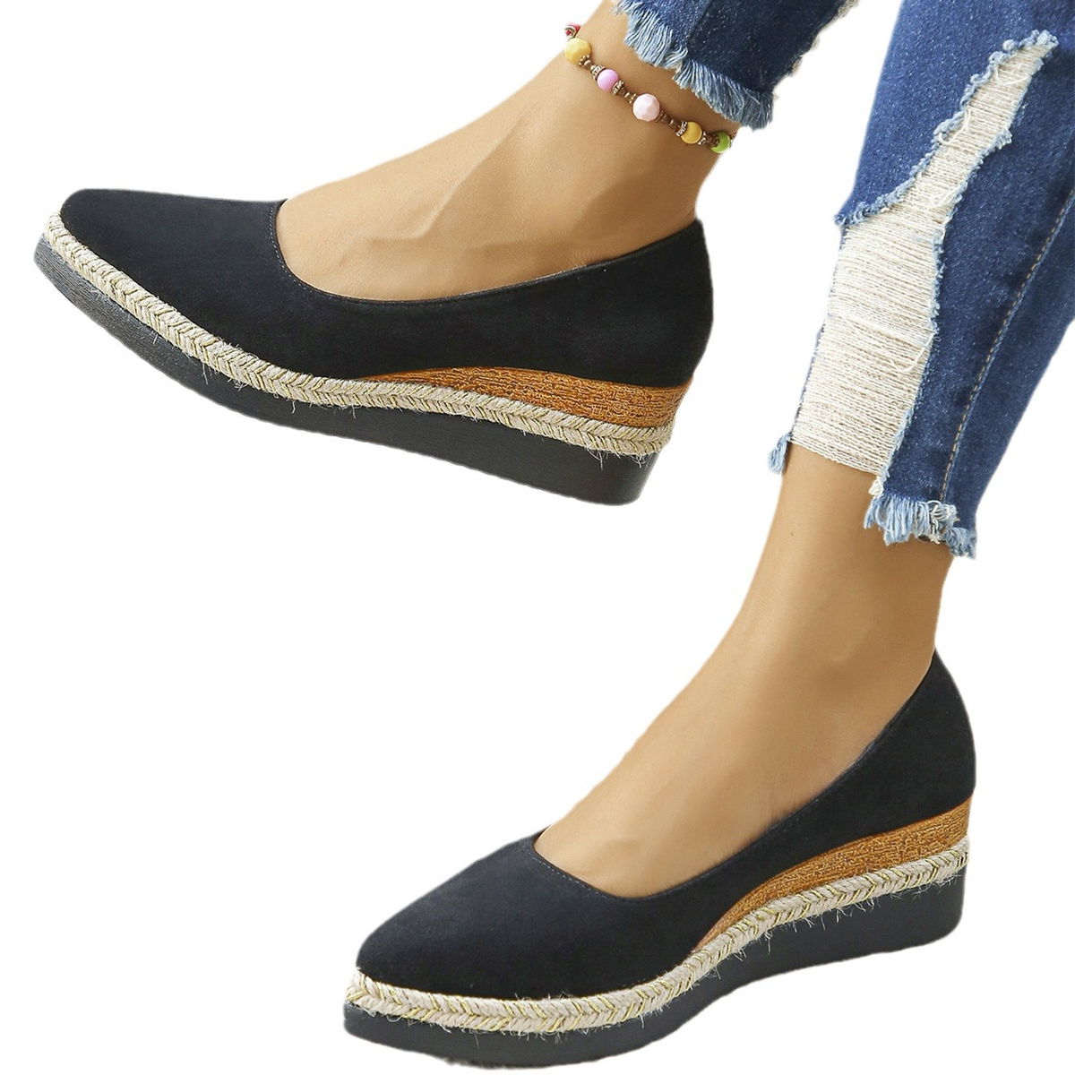 Leontina scarpe con zeppa donna a punta con bordo intrecciato, foto 1