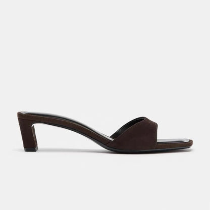 Leopolda mules donna con tacco basso e punta quadrata in similcamoscio, foto 3
