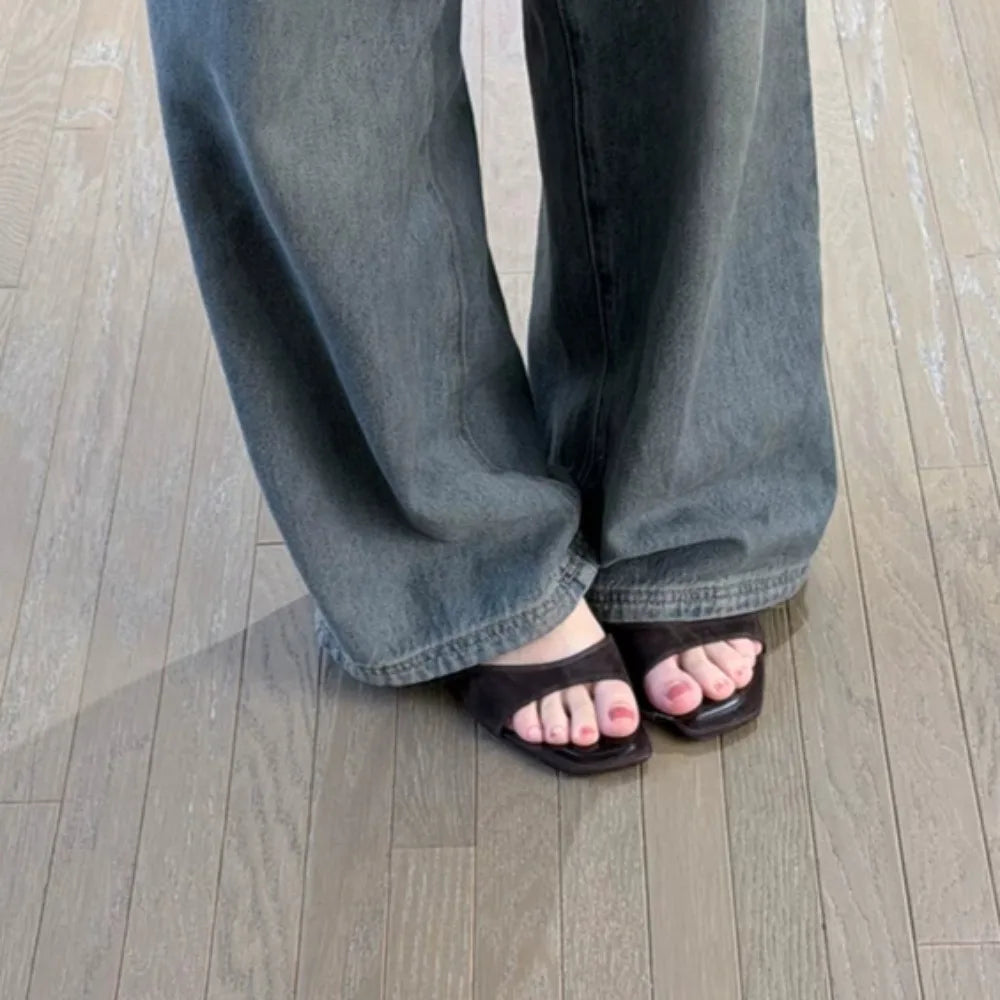 Leopolda mules donna con tacco basso e punta quadrata in similcamoscio, foto 6