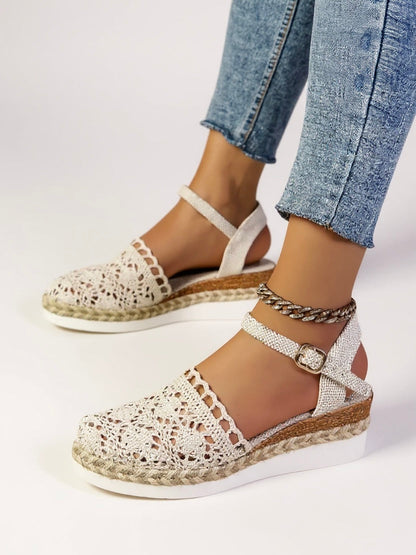 Livia espadrillas donna traforate con plateau e cinturino alla caviglia, foto 4