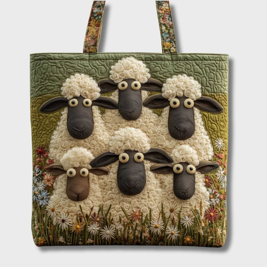 Margherita borsa shopper donna trapuntata con motivo a pecore e fiori, foto 2