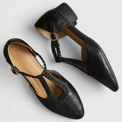 Maria Teresa scarpe mary jane donna con cinturino a t intrecciato e tacco basso, foto 2