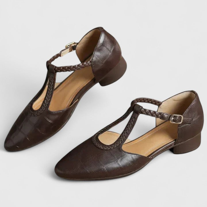 Maria Teresa scarpe mary jane donna con cinturino a t intrecciato e tacco basso, foto 3