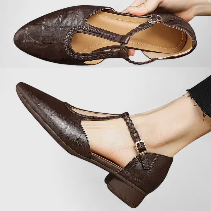 Maria Teresa scarpe mary jane donna con cinturino a t intrecciato e tacco basso, foto 4