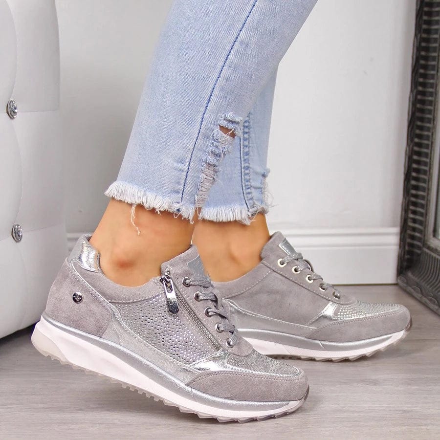 Matelda sneakers donna con lacci e zip laterale in similpelle, foto 2