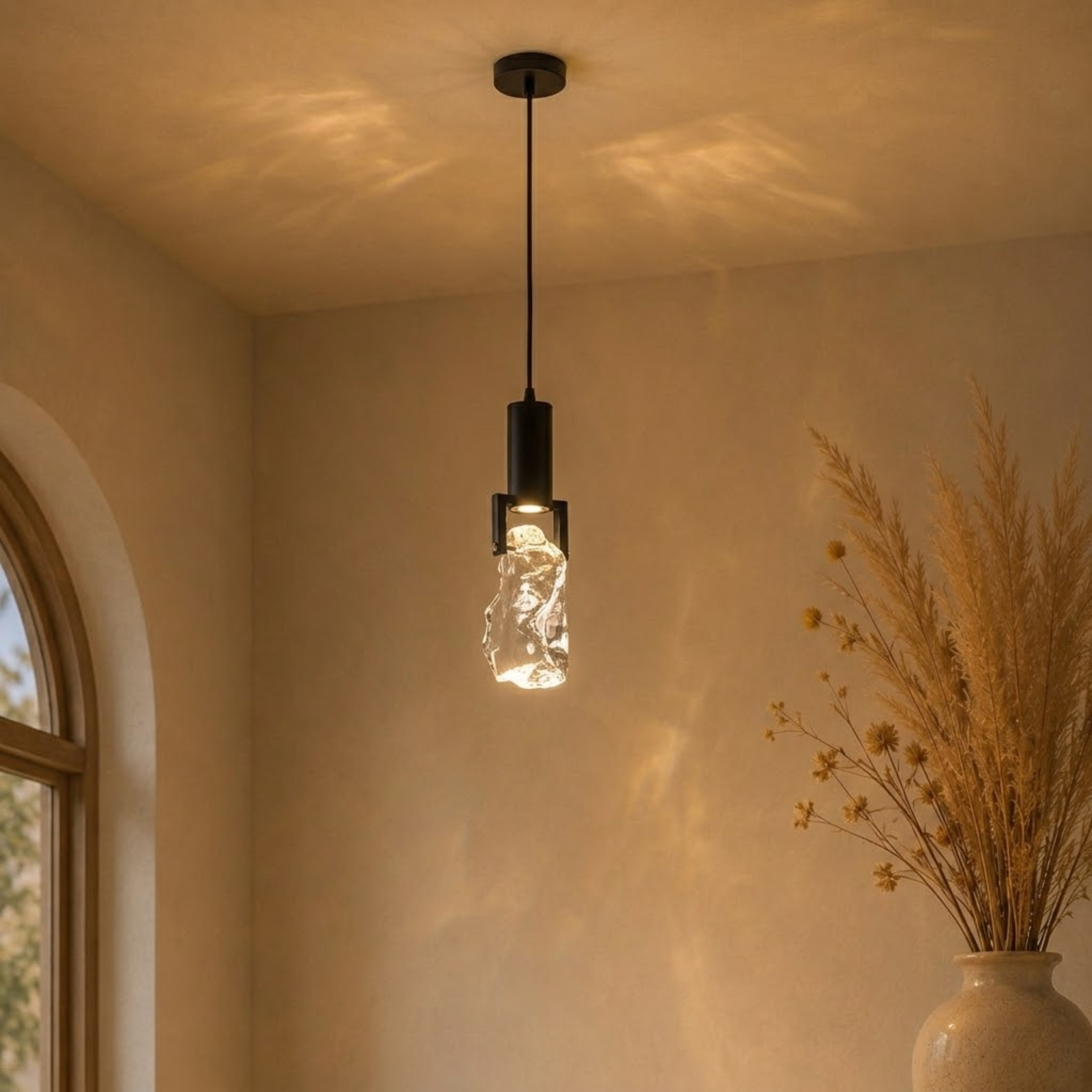 Mini lampada a sospensione moderna in cristallo a forma di pietra, nera o oro