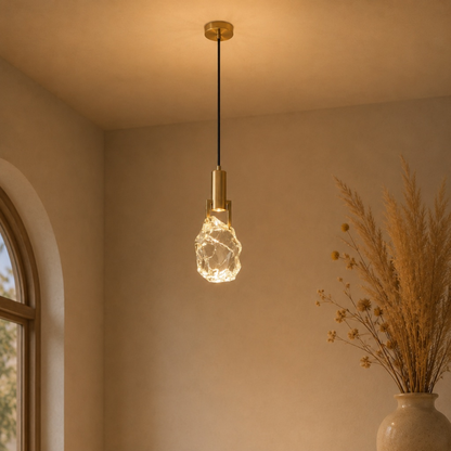 Mini lampada a sospensione moderna in cristallo a forma di pietra, nera o oro