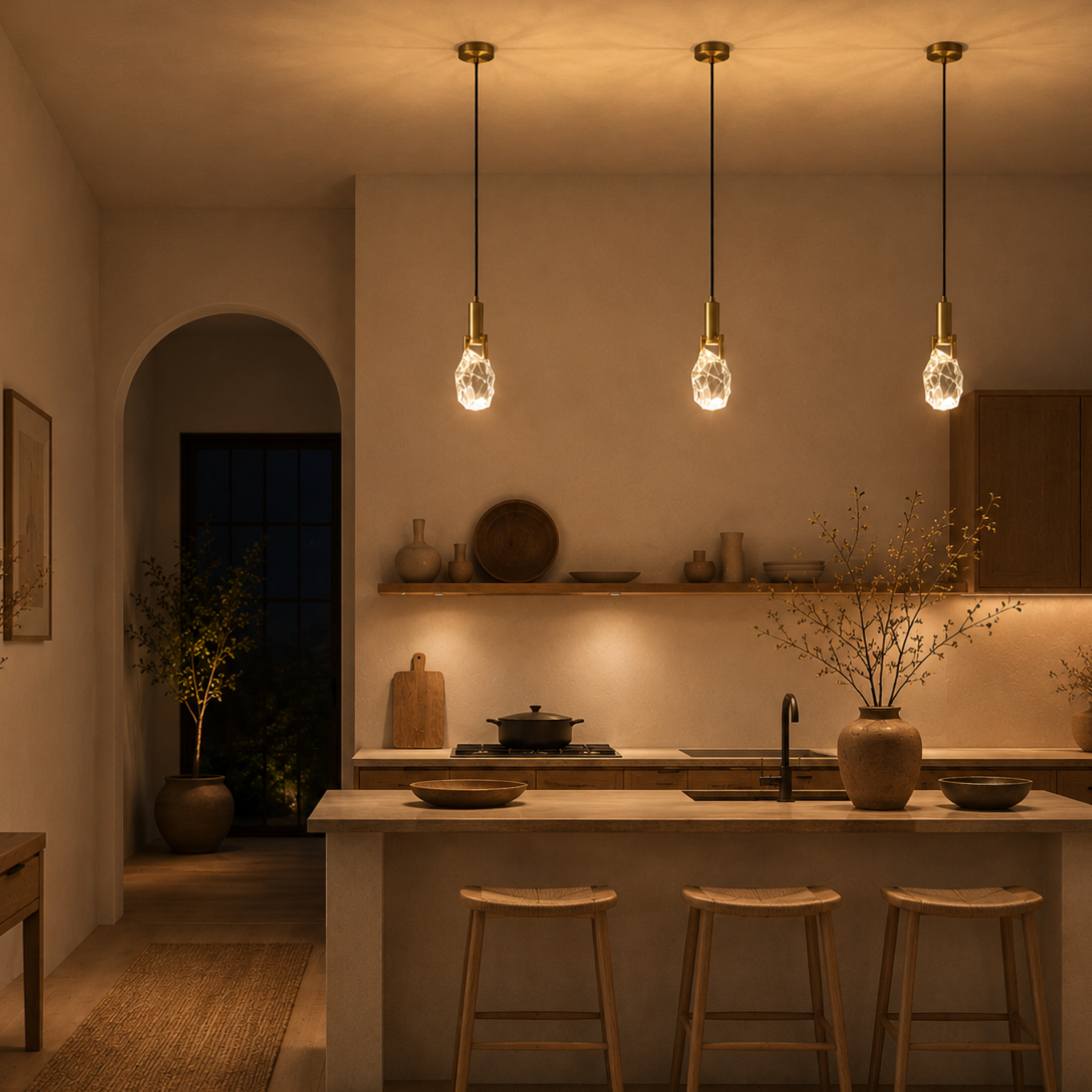 Mini lampada a sospensione moderna in cristallo a forma di pietra, nera o oro