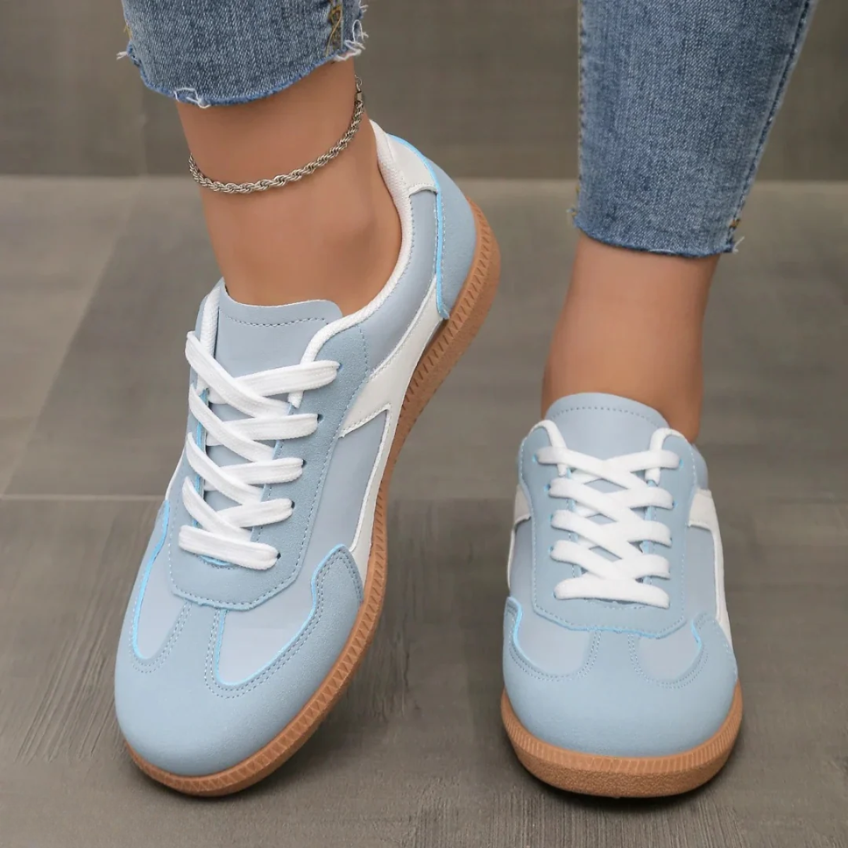 Modesta sneakers donna basse con lacci e inserti a contrasto, foto 2