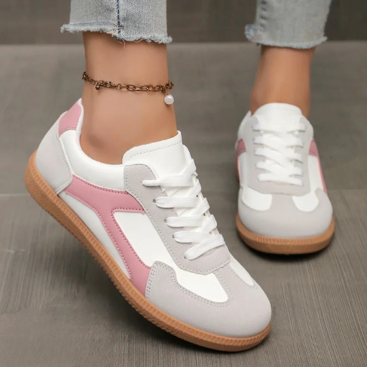 Modesta sneakers donna basse con lacci e inserti a contrasto, foto 3