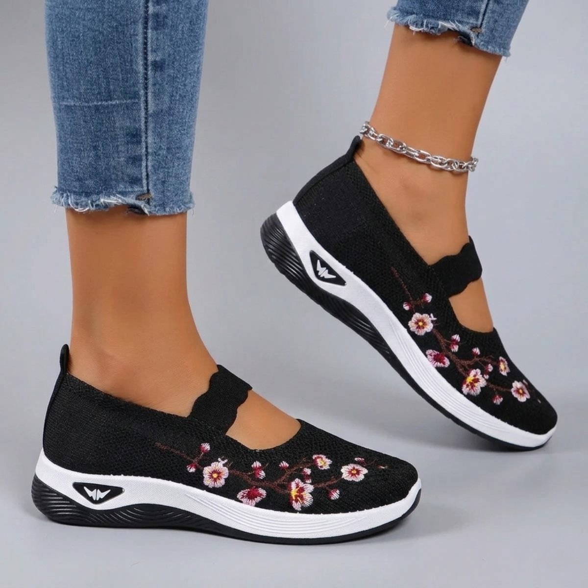 Norma scarpe basse donna con ricamo floreale e fascia sul collo del piede, foto 5