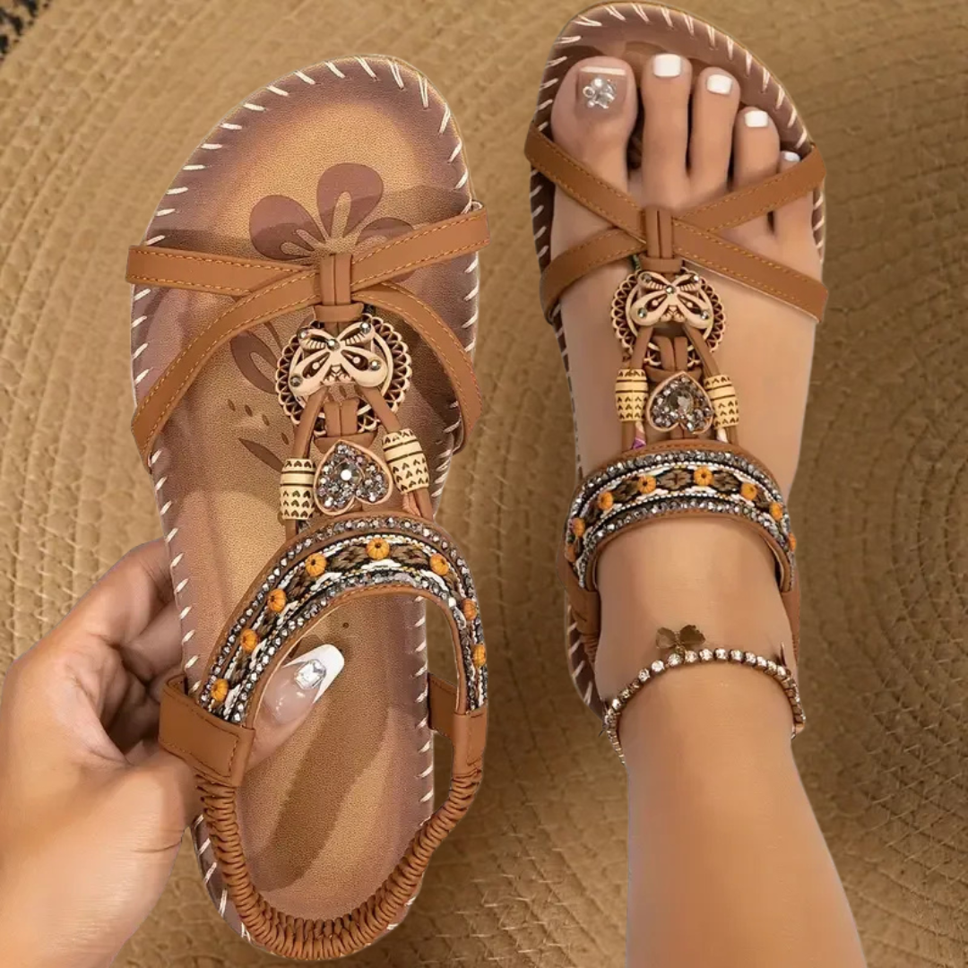 Oretta sandali donna bassi a t con cinturino elastico e decorazioni, foto 4