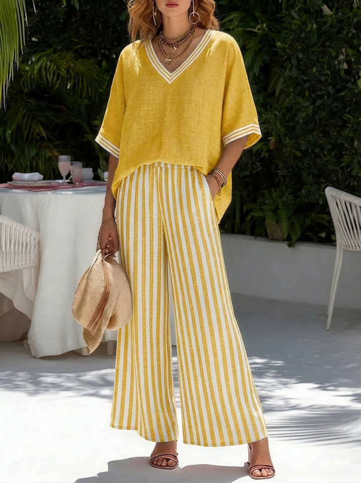 Diletta | Completo a righe con scollo a V