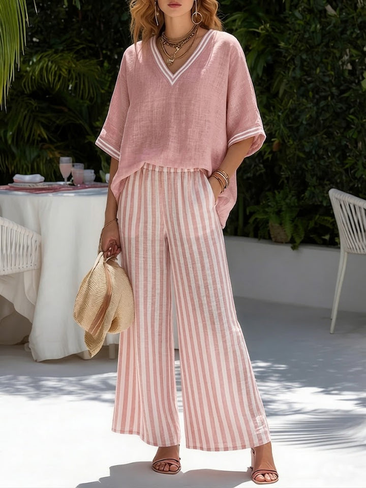 Diletta | Completo a righe con scollo a V