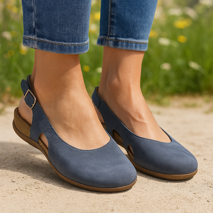 Orsola slingback donna a punta tonda con fibbia e aperture laterali, foto 1