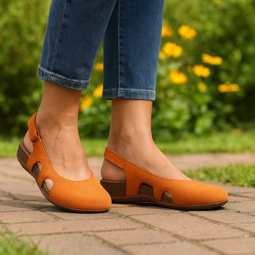 Orsola slingback donna a punta tonda con fibbia e aperture laterali, foto 3