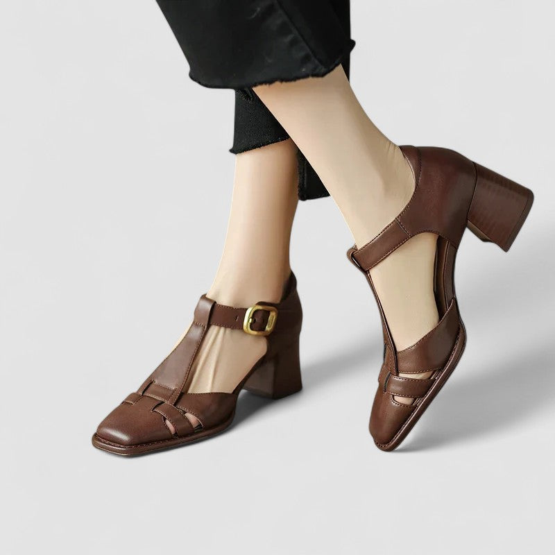 Ottavina scarpe mary jane donna con cinturino a t e tacco largo, foto 1