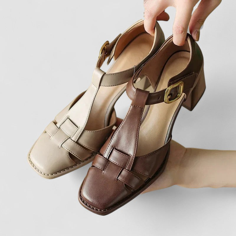 Ottavina scarpe mary jane donna con cinturino a t e tacco largo, foto 2