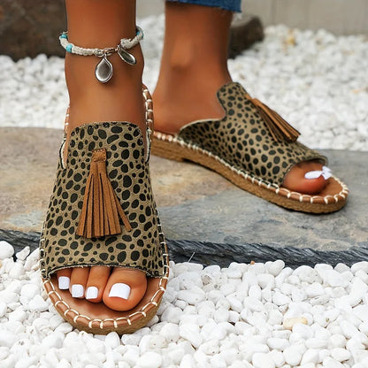 Palma sandali donna bassi con fascia stampata e nappina, foto 4