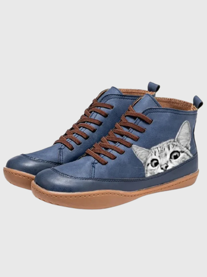 Pina stivaletti donna con lacci e motivo gatto, foto 5