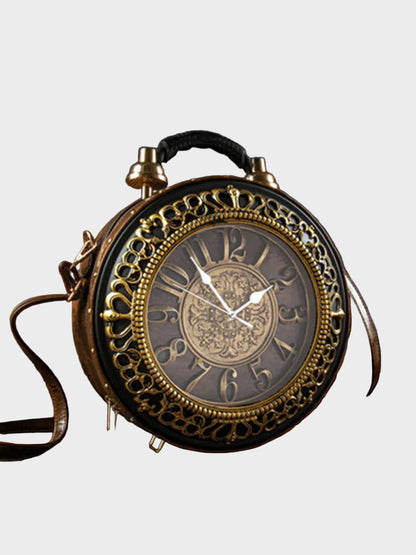 Pinuccia borsa a mano donna rotonda con orologio e tracolla rimovibile, foto 3