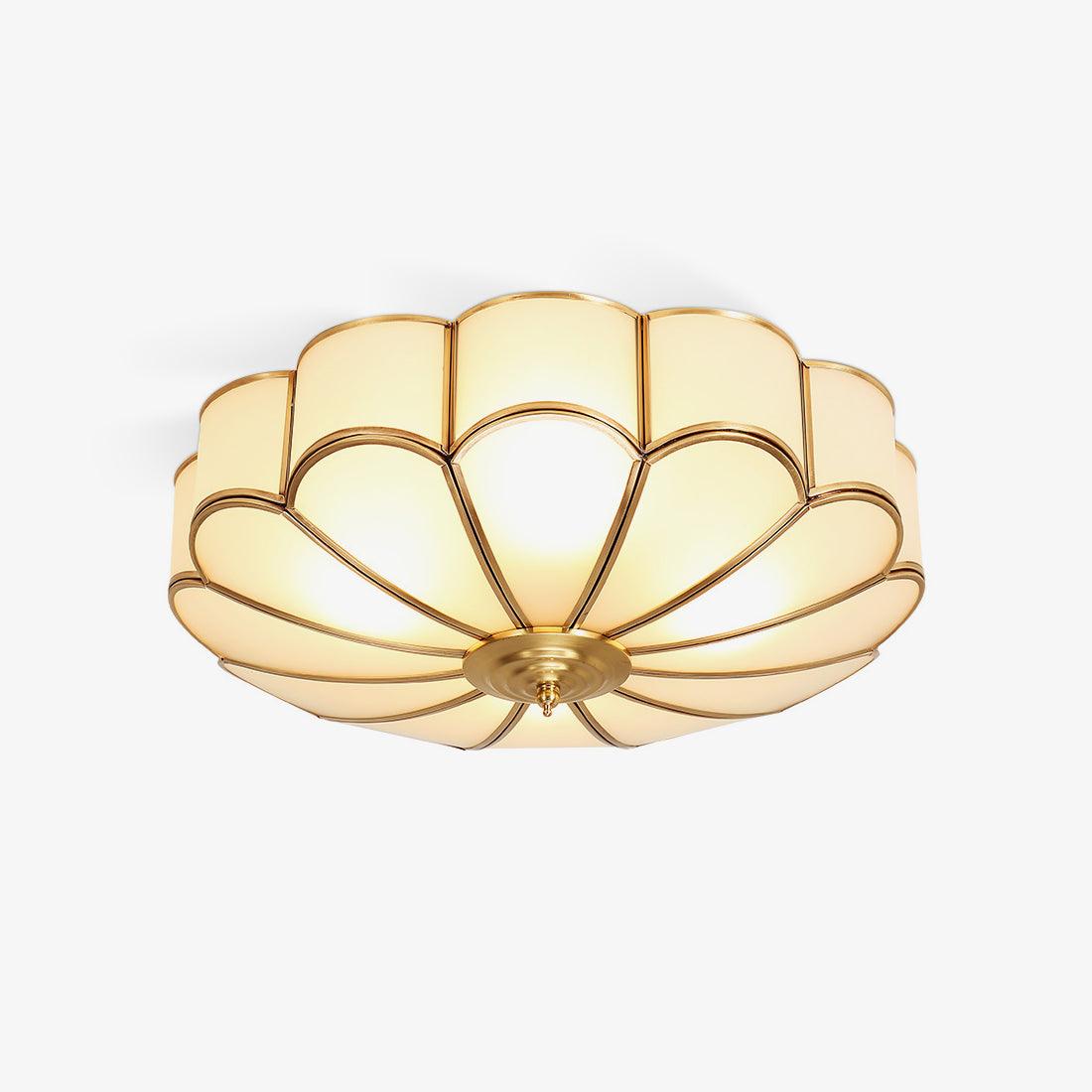 Plafoniera a soffitto a forma di fiore in ottone con vetro satinato smerlato