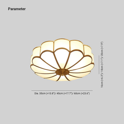 Plafoniera a soffitto a forma di fiore in ottone con vetro satinato smerlato