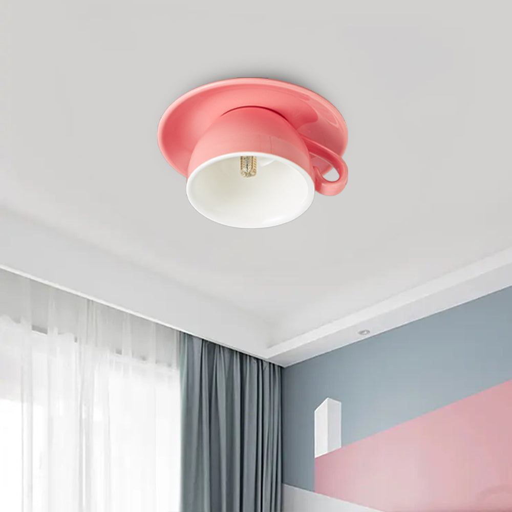 Plafoniera a soffitto in ceramica a forma di tazzina da caffè, colorata