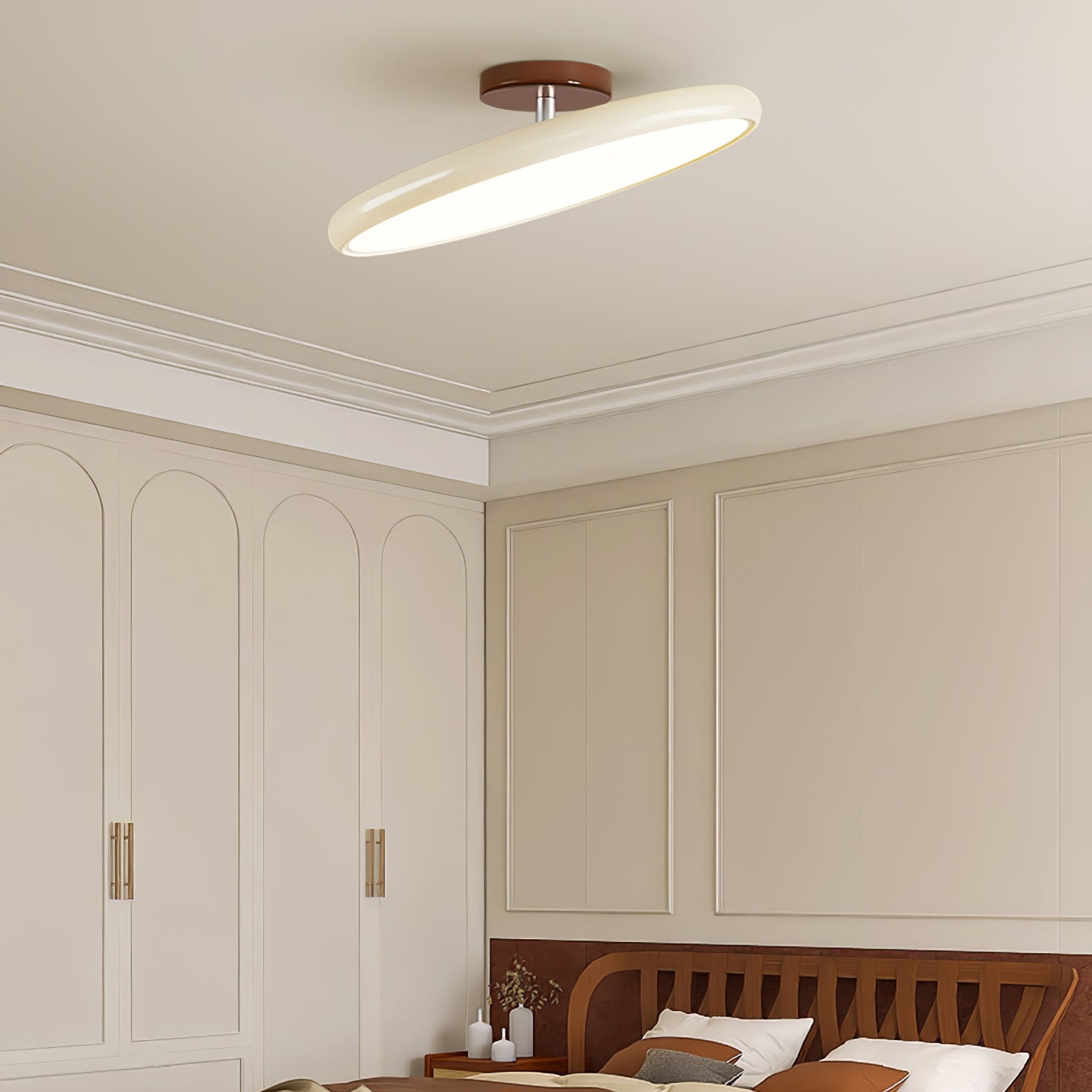 Plafoniera a soffitto LED a disco rotondo orientabile, beige e verde