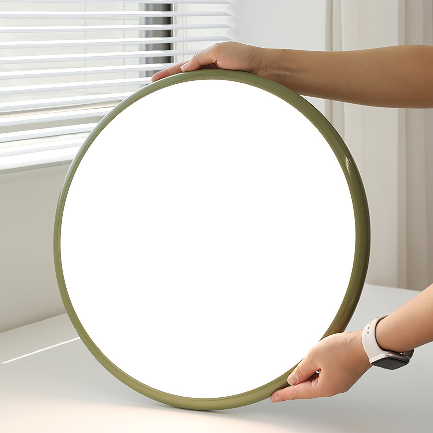 Plafoniera a soffitto LED a disco rotondo orientabile, beige e verde