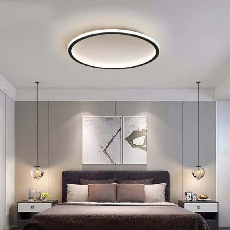 Plafoniera a soffitto LED ad anello rotondo sottile, nera e bianca