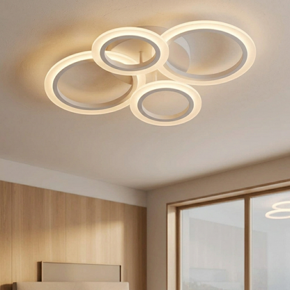 Plafoniera a soffitto LED bianca a quattro anelli dimmerabile con telecomando